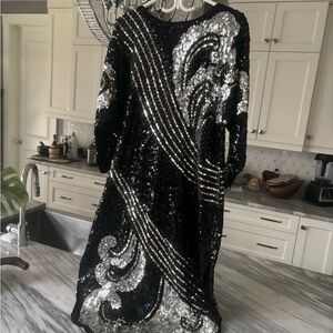 Black and Silver Sequin Dress 2000s size large to extra large stunning gala